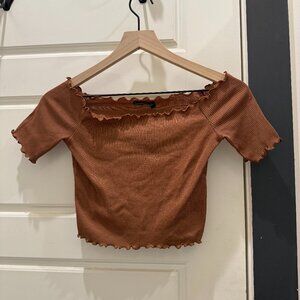 Boohoo | Brown Lettuce Hem Crop Top